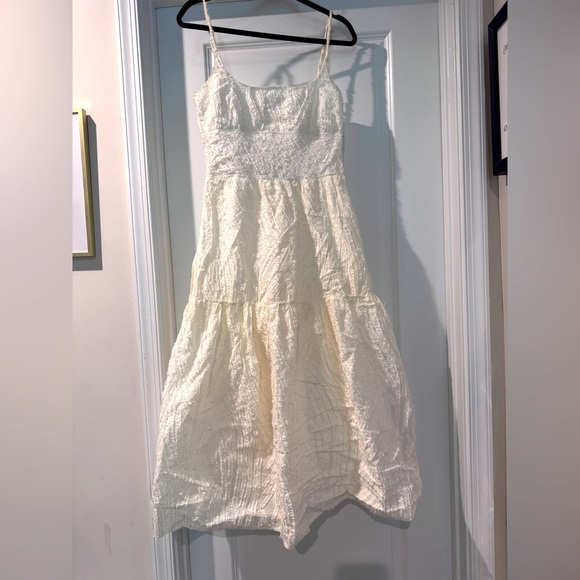 Zara Frayed Jacquard Midi Dress with Cotton Lining Size Medium in Cream - Picture 1 of 5